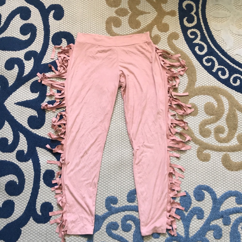 Medium Warrior Within Rose Pink Fringe Leggings